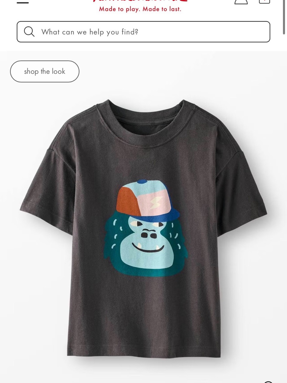Hanna Andersson Charcoal Tee with Colorful Monster Graphic new never worn